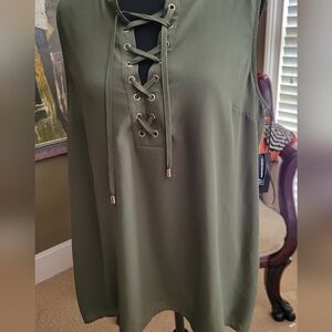 INC International Concepts Olive Lace-Up Top